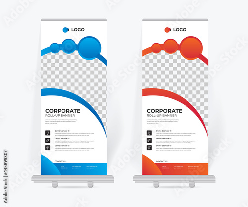 Roll up banner stand design template, modern corporate business x-banner design