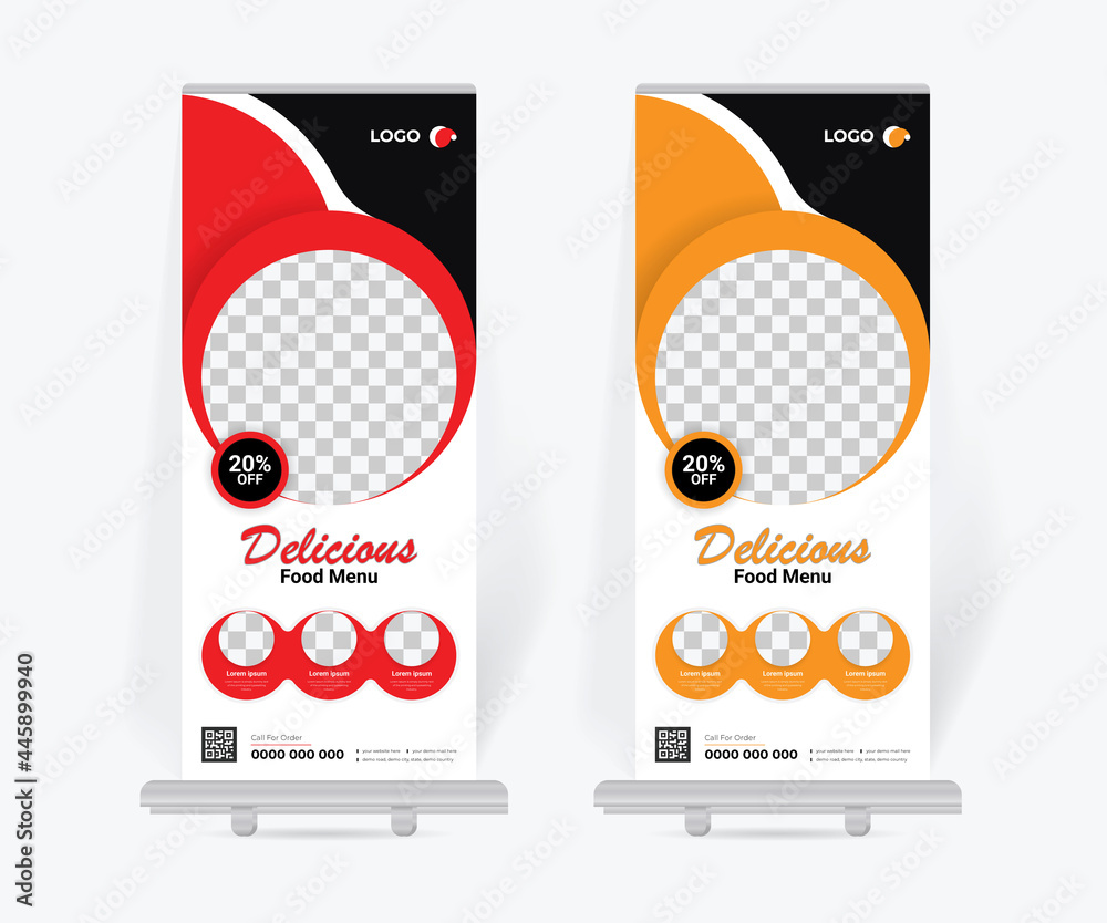 Roll up banner stand design template, modern food restaurant xbanner