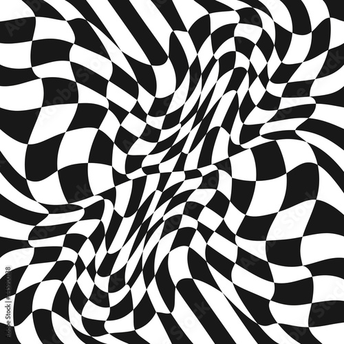 Checker flag wallpaper. Twisted and curly race flag. Vector.