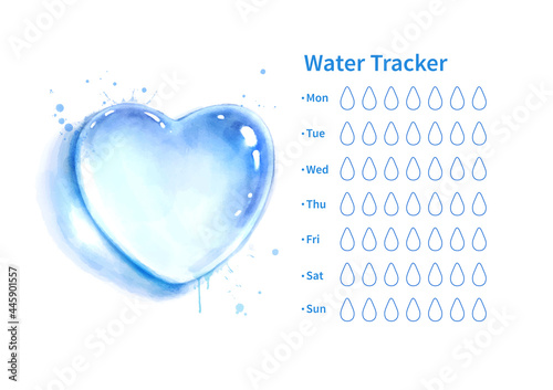 Water tracker with watercolor heart photo