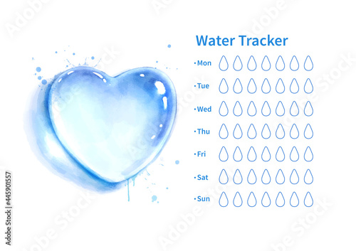 Water tracker with watercolor heart