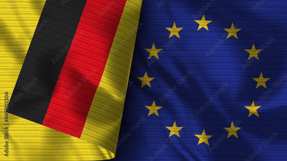 European Union and Germany Realistic Flag – Fabric Texture 3D Illustration European Union and Germany Realistic Flag – Fabric Texture 3D Illustration
