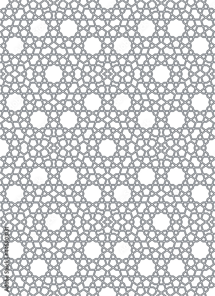 Seamless geometric ornament based on traditional islamic art.Great design for fabric,textile,cover,wrapping paper,background.Thin doubled lines.