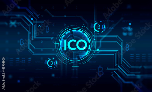 ICO abbreviation in dark blue cyberspace