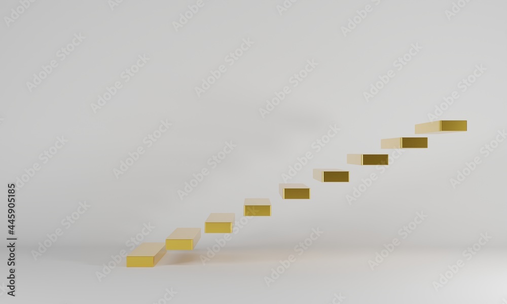 Golden staircase with white background looks comfortable with modern stairs.3d rendering Golden staircase with white background looks comfortable with modern stairs.3d rendering
