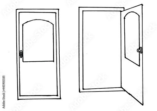 sketching pictures of open door hands and closed doors - vector