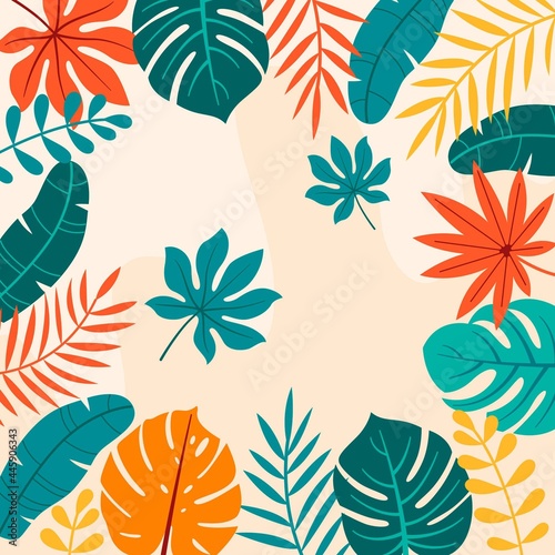 Cartoon Tropical Leaves Background_2