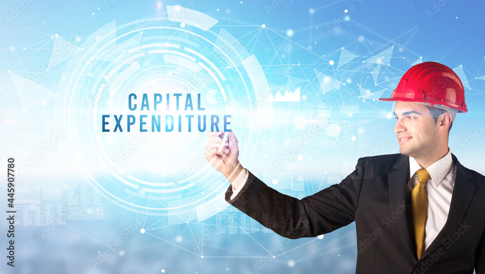 Handsome businessman with helmet drawing Handsome businessman with helmet drawing