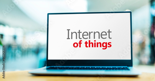 Laptop computer displaying the sign of Internet of Things