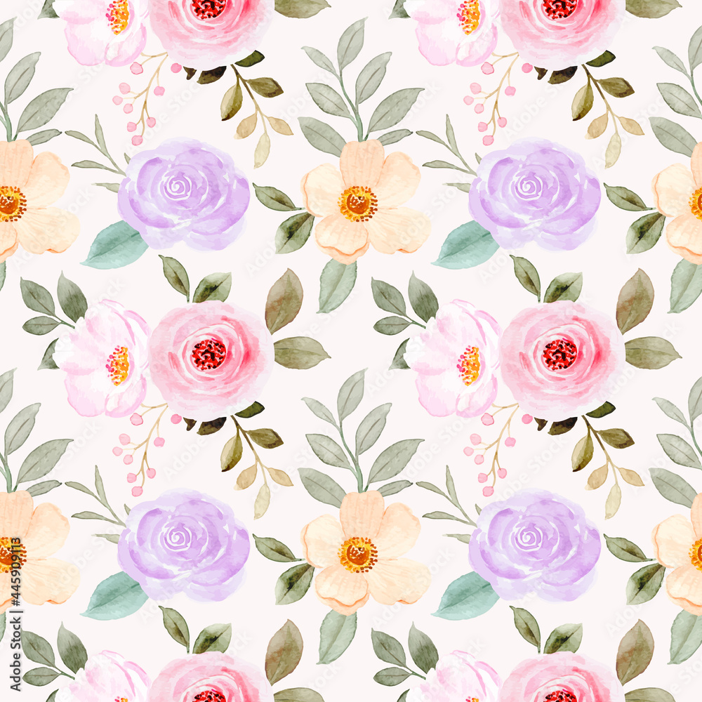 Colorful watercolor floral seamless pattern