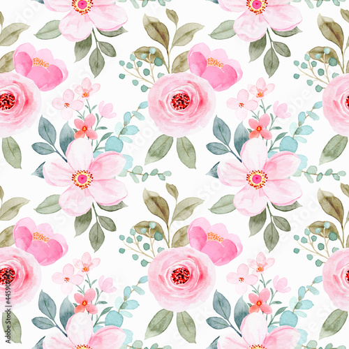Pink floral watercolor seamless pattern