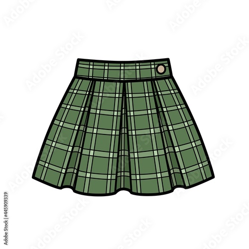 Pleated school skirt in plaid cage color variation for coloring page isolated on white background