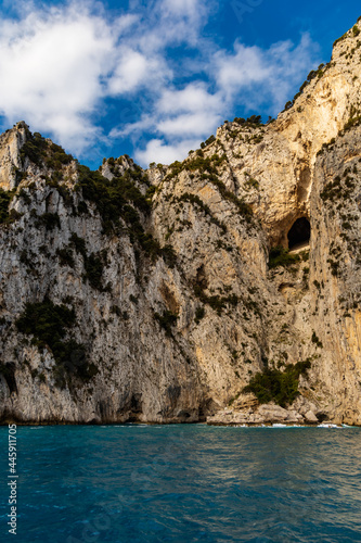 Edge of high cliff next to the sea at sunny day on Capri island