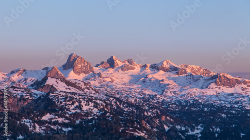 Sunrise at the Dachstein glacier in the mountains aof Austria photo