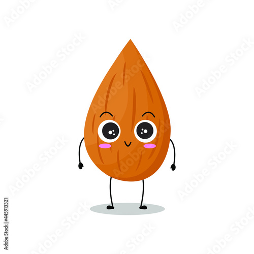 Vector illustration of almond character with cute expression, funny, almond isolated on white background, simple minimal style, vegetable for mascot collection, emoticon, kawaii, smile, greeting