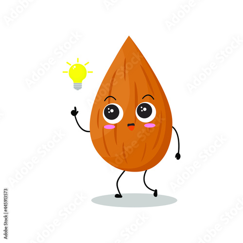 Vector illustration of almond character with cute expression, funny, almond isolated on white background, simple minimal style, vegetable for mascot collection, emoticon, kawaii, get idea, smart