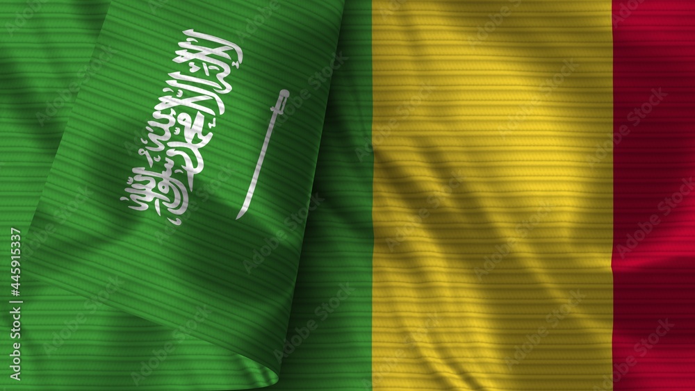 Mali and Saudi Arabia Realistic Flag – Fabric Texture 3D Illustration