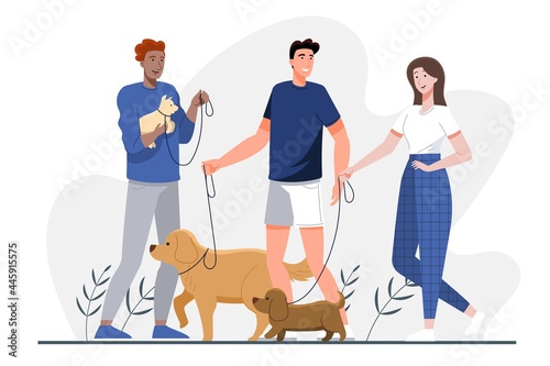 Flat Design People Group With Pets