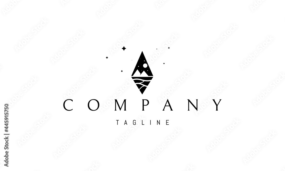 Fototapeta premium Vector logo on which an abstract image of mountains and rivers in the form of a crystal.