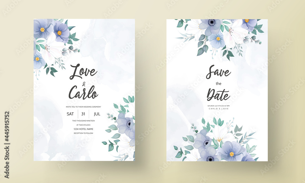 Beautiful Wedding Invitation Card With Blue Flower_4