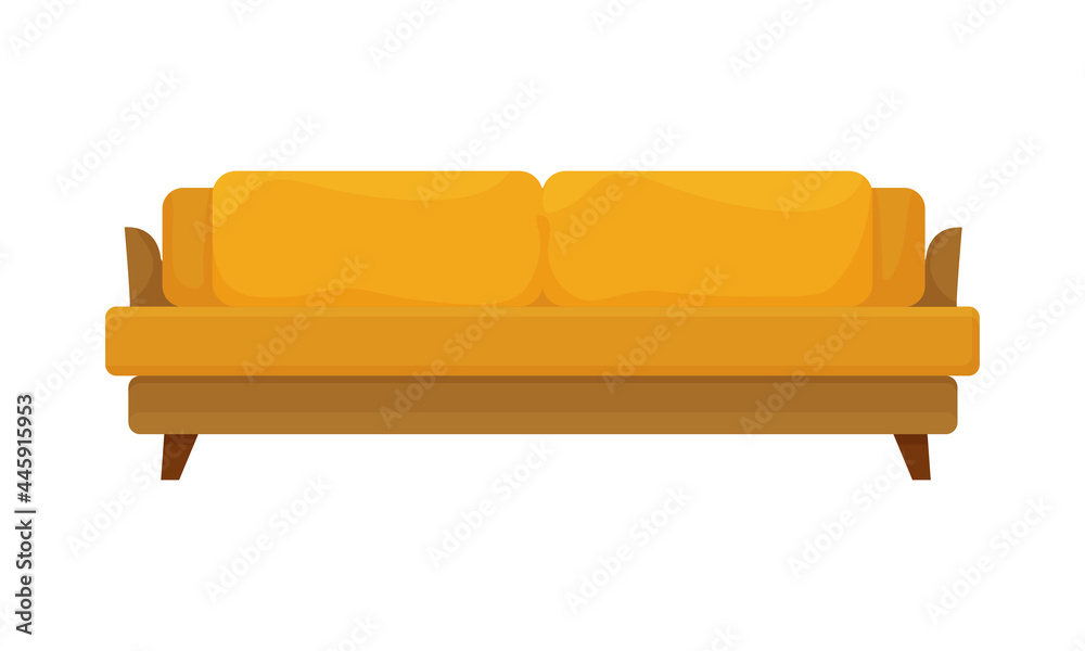 A large bright yellow sofa. Sofa upholstered furniture vector illustration isolated on a white background A large bright yellow sofa. Sofa upholstered furniture vector illustration isolated on a white background