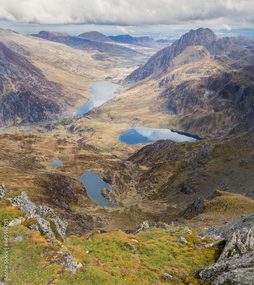 Looking down the Ogwen Valley from the summit of Y-Garn Looking down the Ogwen Valley from the summit of Y-Garn
