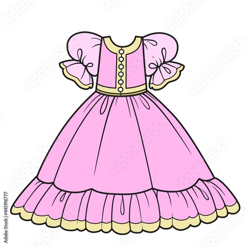 Pink ball gown with fluffy skirt for princess outfit color variation for coloring page isolated on white background