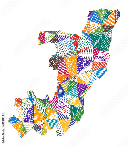 Kid style map of Congo. Hand drawn polygons in the shape of Congo. Vector illustration.
