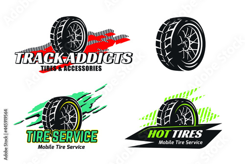 Set of tire shop logo design. Mobile tire repair badges. Logo for tyre storage company. photo