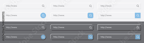 Set of www address search bar light and dark mode icons for app and web. Vector illustration.