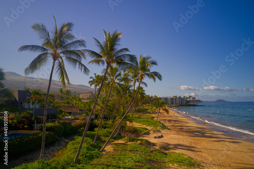 A aerial high definition photo of a beach near the town of Kihei on the island of Maui. © phillips