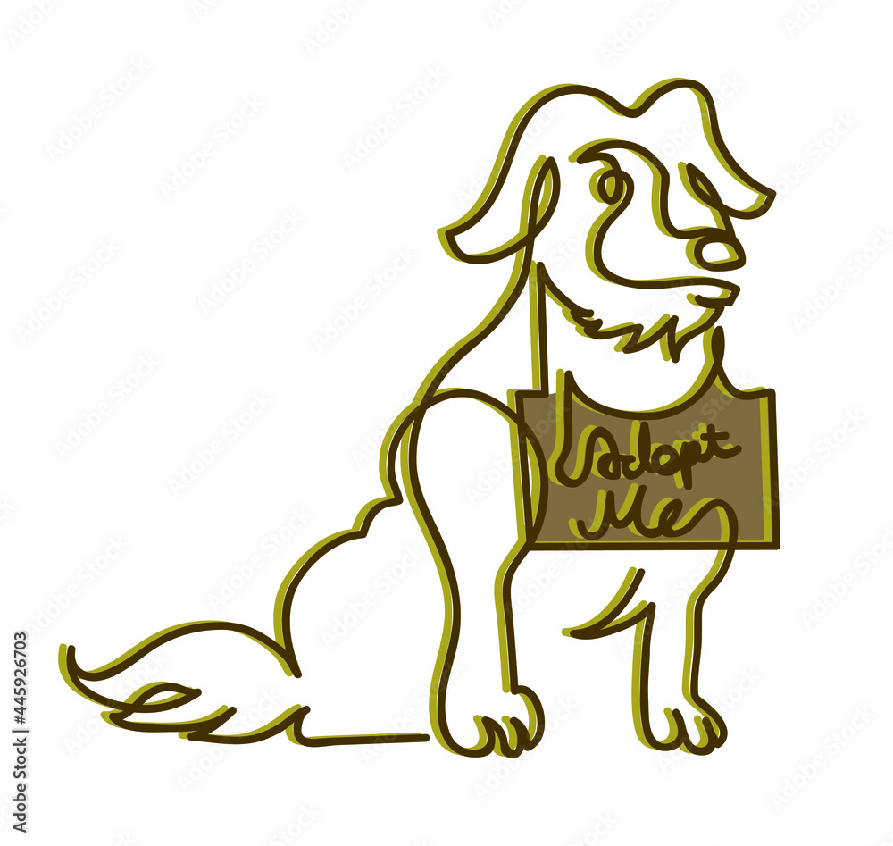 Fototapeta premium One line drawing of homeless dog to adopt One continuous line drawing of lost and homeless dog. 