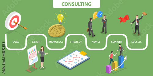 3D Isometric Flat Vector Conceptual Illustration of Business Consulting, Training Courses and Personal Mentoring