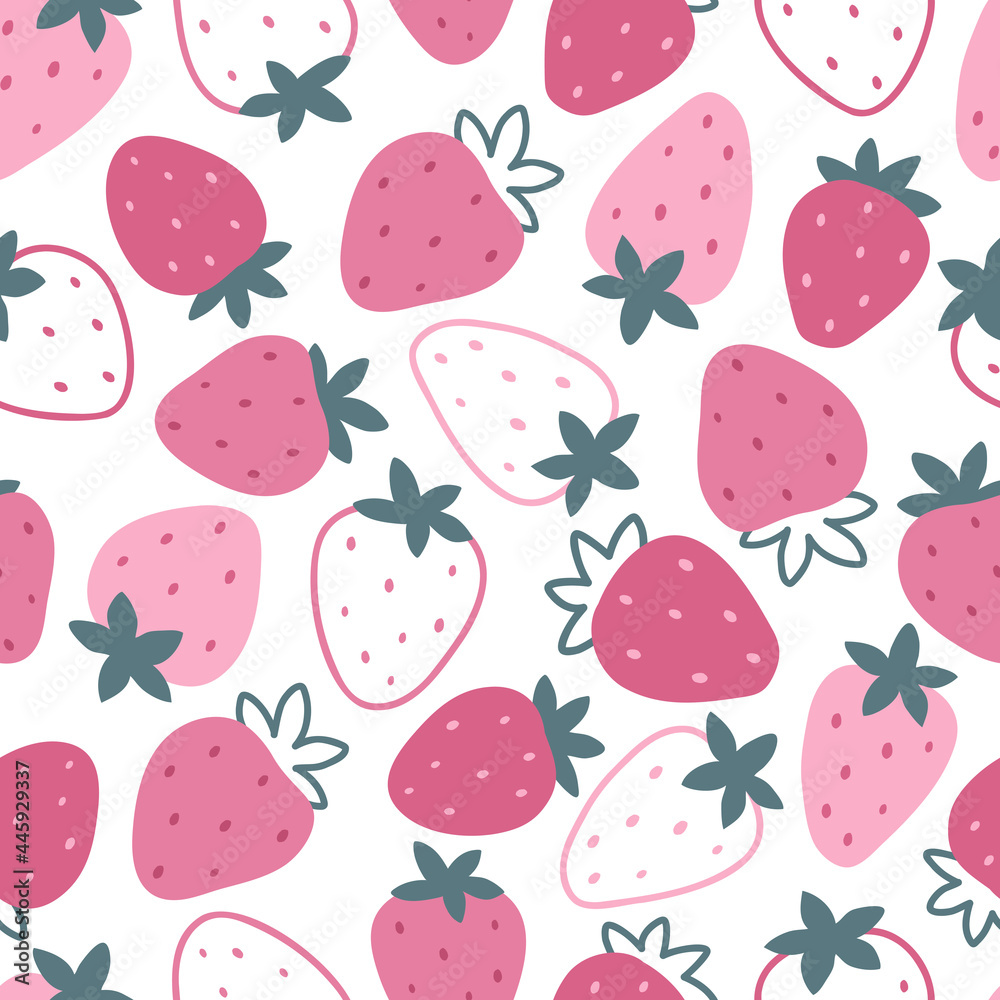 Hand drawn pink strawberries on a white background. Seamless berry pattern. Vector illustration Hand drawn pink strawberries on a white background. Seamless berry pattern. Vector illustration
