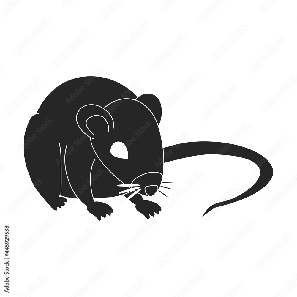 Mouse vector black icon. Vector illustration rat on white background. Isolated black illustration icon of mouse .