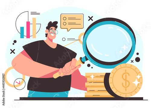 Business search money for investment to business new project start up concept. Vector flat modern style graphic illustration