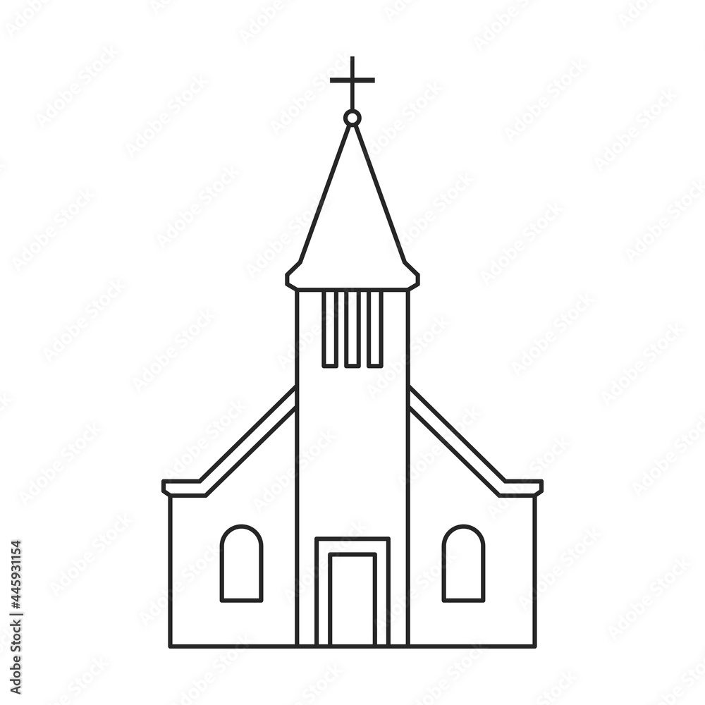 Church vector outline icon. Vector illustration building on white background. Isolated outline illustration icon of church.