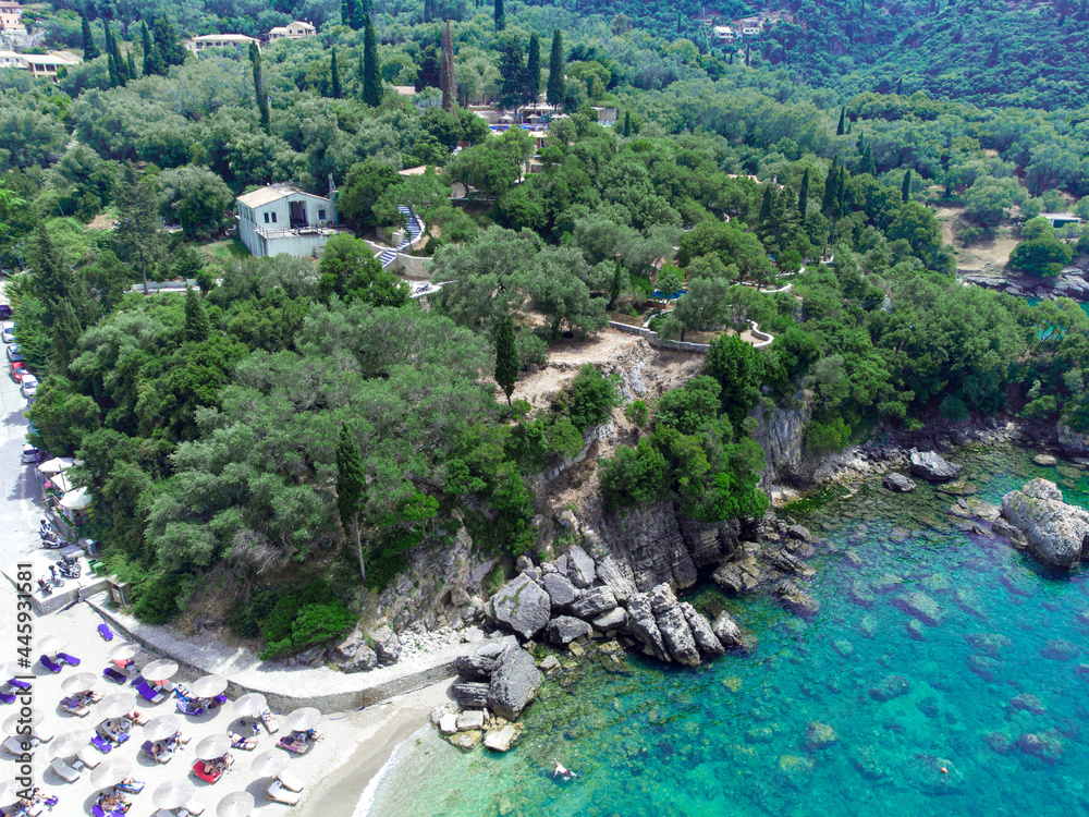 Paleokastritsa beach from above, Corfu Greece.