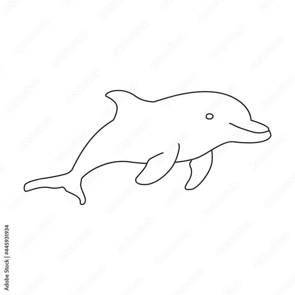 Fototapeta premium Dolphin vector outline icon. Vector illustration sea animal on white background. Isolated outline illustration icon of dolphin.