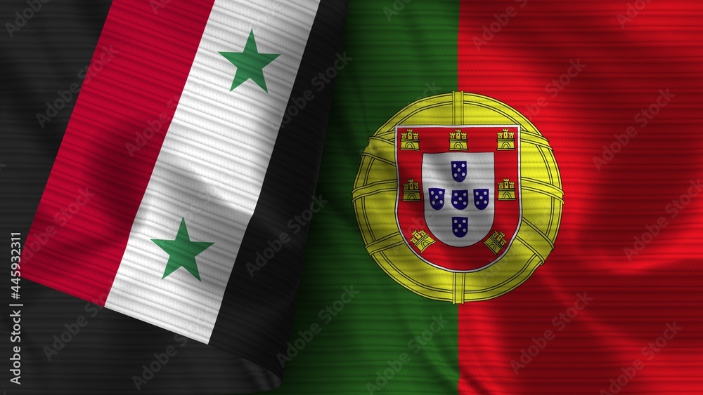 Portugal and Syria Realistic Flag – Fabric Texture 3D Illustration