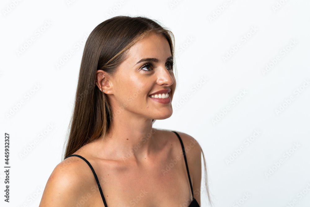 Young Uruguayan woman isolated on white background . Portrait Young Uruguayan woman isolated on white background . Portrait