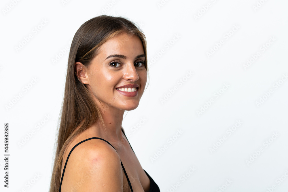Young Uruguayan woman isolated on white background . Portrait Young Uruguayan woman isolated on white background . Portrait