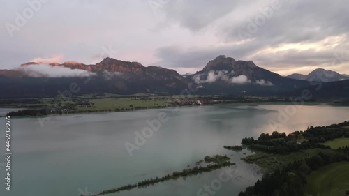 Bavarian Alps in sunset with a lake and landscape