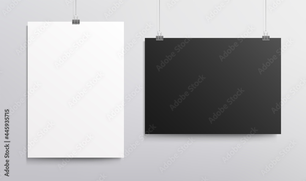 White vertical poster and black horizontal poster Mockup template for