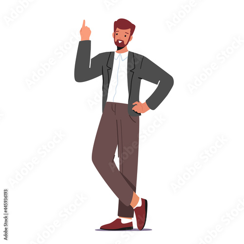 Businessman Having Great Inspiration Insight, Creative Idea. Business Man Holding Index Finger Up, Eureka, Task Solution