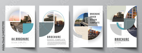 Vector layout of A4 cover mockups design templates for brochure, flyer layout, booklet, cover design, book, brochure cover. Background with circle round banners. Corporate business concept template.