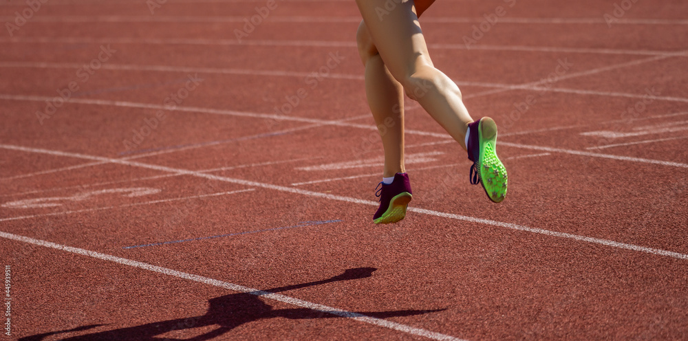 Shadow of a runner on the track. Professional sport concept. Horizontal sport poster, greeting cards, headers, website