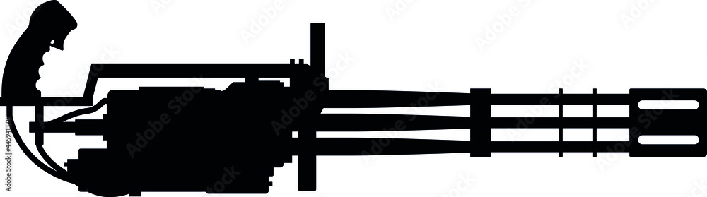 Classic US Army and United States Air Force machine gun M134-A2 electric, Airsoft Gatling Gun with 6 barrels. Detailed vector illustration realistic silhouette