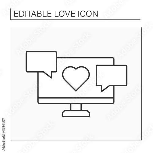 Conversation line icon. Virtual dialogue with beloved person. Romantic message. Virtual date. Love concept. Isolated vector illustration. Editable stroke photo