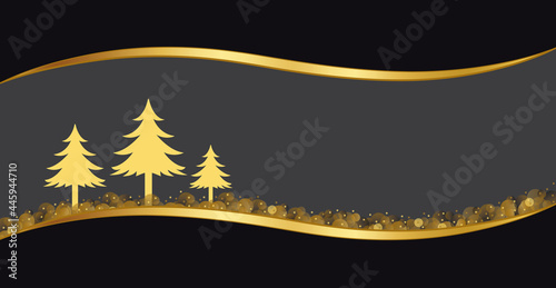 weihnachten gold schwarz tannenbaum wald abstrakt in zwei goldenen Wellen